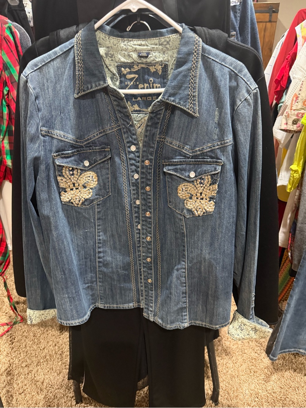 Zenim Blue Denim Embroidered Western Shirt with jeans